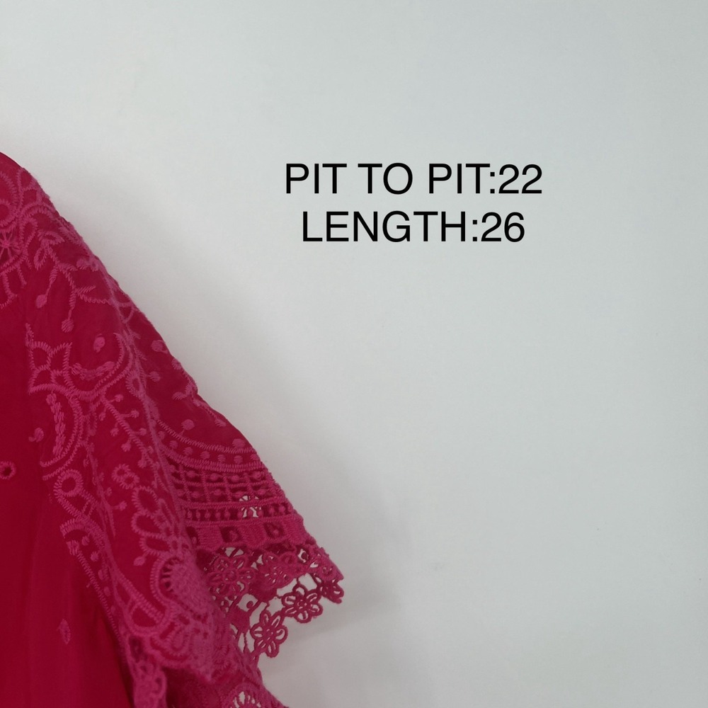 Johnny Was Top Womens S Hot Pink Embroidered Boho Floral Blouse Lace Relaxed - Picture 3 of 9